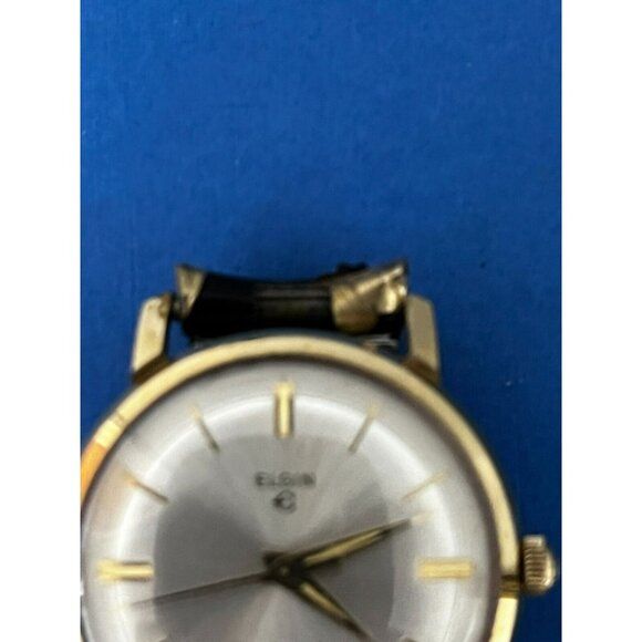 Vintage 1960s Mens Elgin Silver & Gold tone Pie Pan Dial Watch in box - Picture 13 of 16